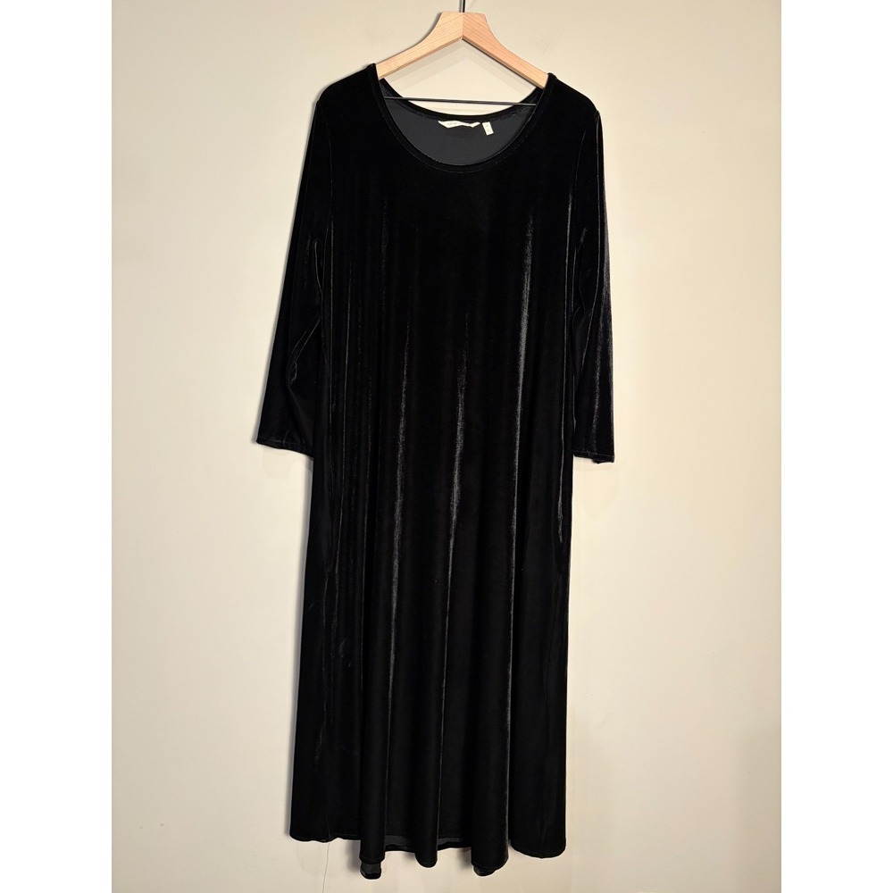 Soft Surroundings Womens Black Santiago Stretch Velvet Witchy Goth Maxi Dress 1X